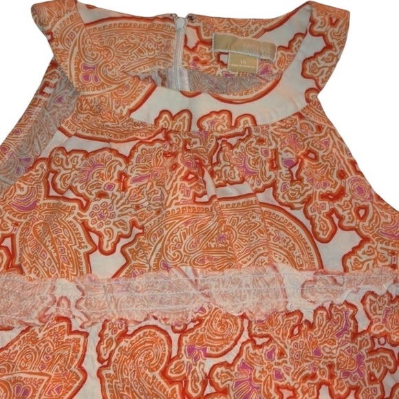 Micheal Kors size 14 sleeveless Coral & White paisley print top - Picture 1 of 10